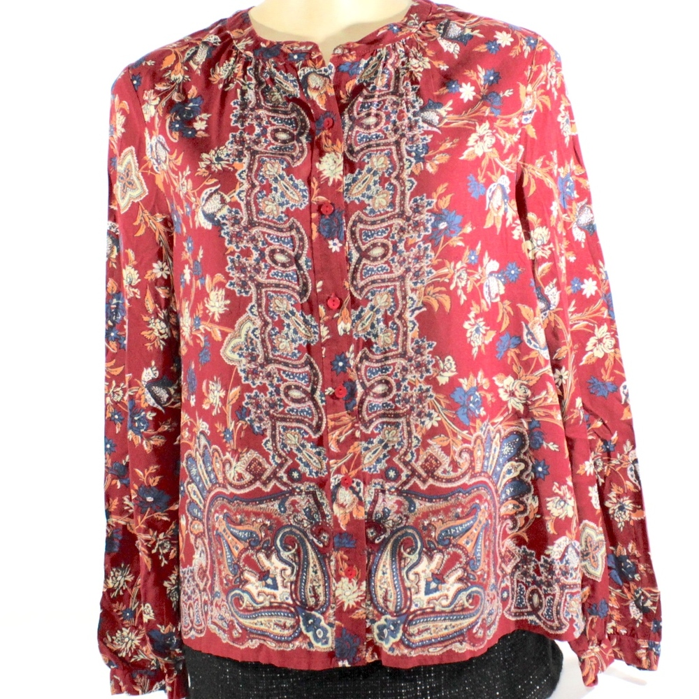 Lucky Brand Red Paisley Boho Blouse Small Women’s